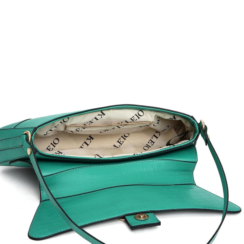 KLEIO Vegan Leather Structured Shoulder HandBag for Women - Green - Image 4